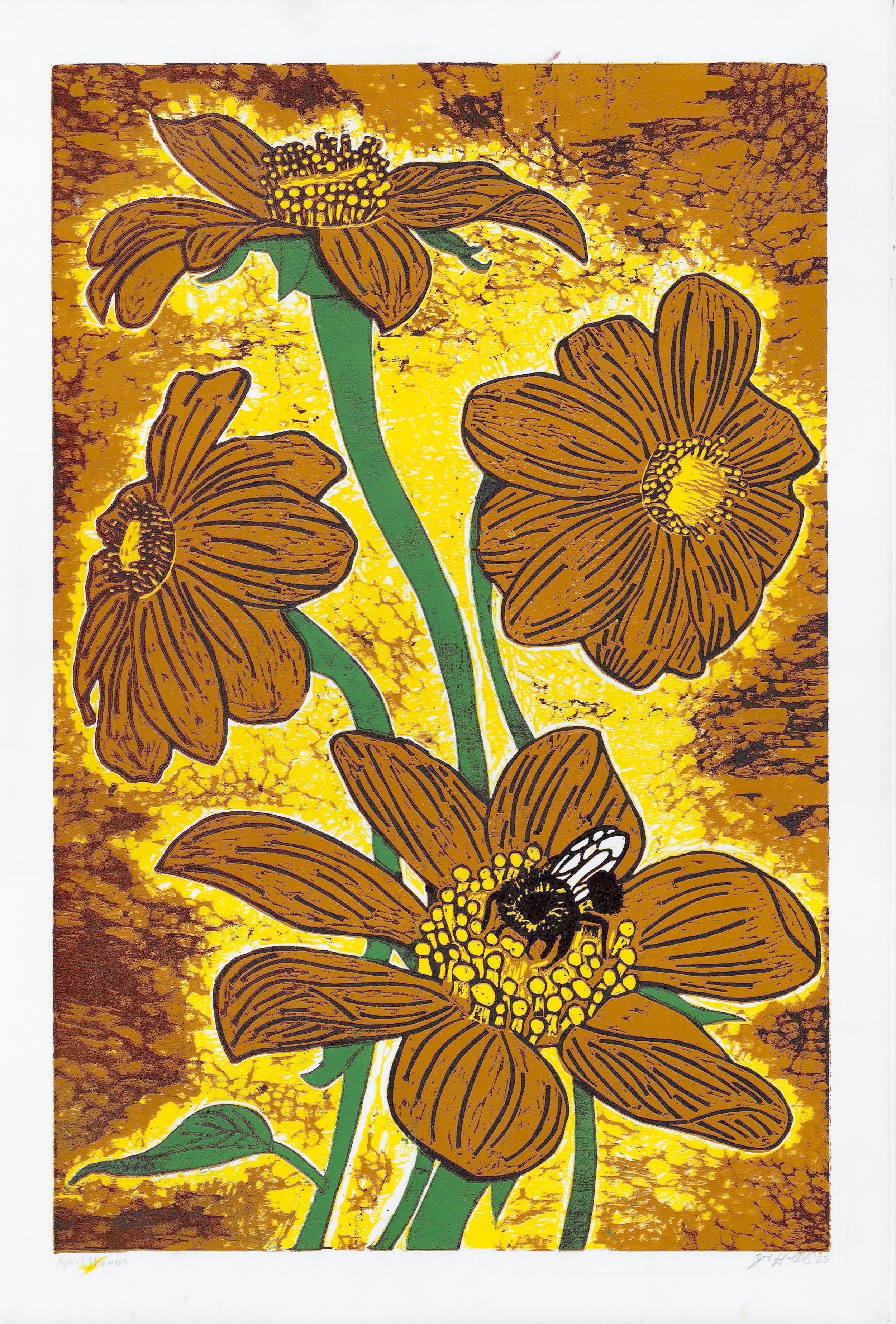 April Showers | Fall 2025 | Reduction Wood Block Print