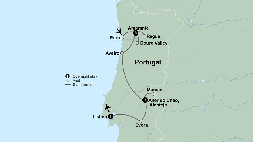 Map of Portugal, hosted trip with Chapter Journeys.