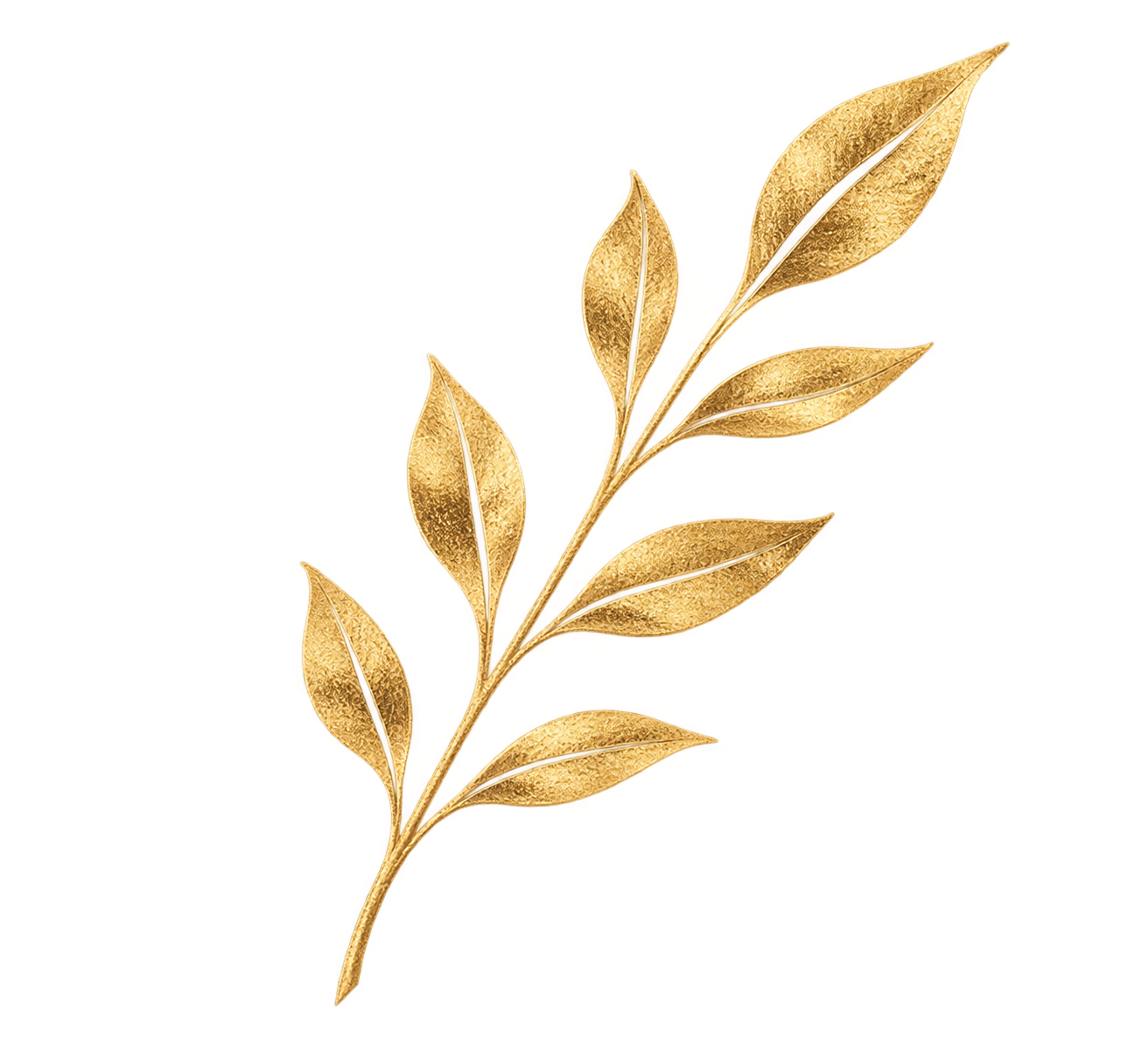 A botanical illustration of a branch with multiple golden-brown leaves.
