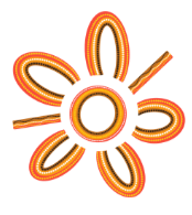 A stylized flower with six petals, outlined in bright colors against a black background.