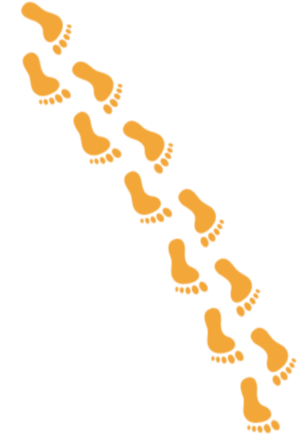 A series of footprints arranged diagonally, showing a trail of steps.