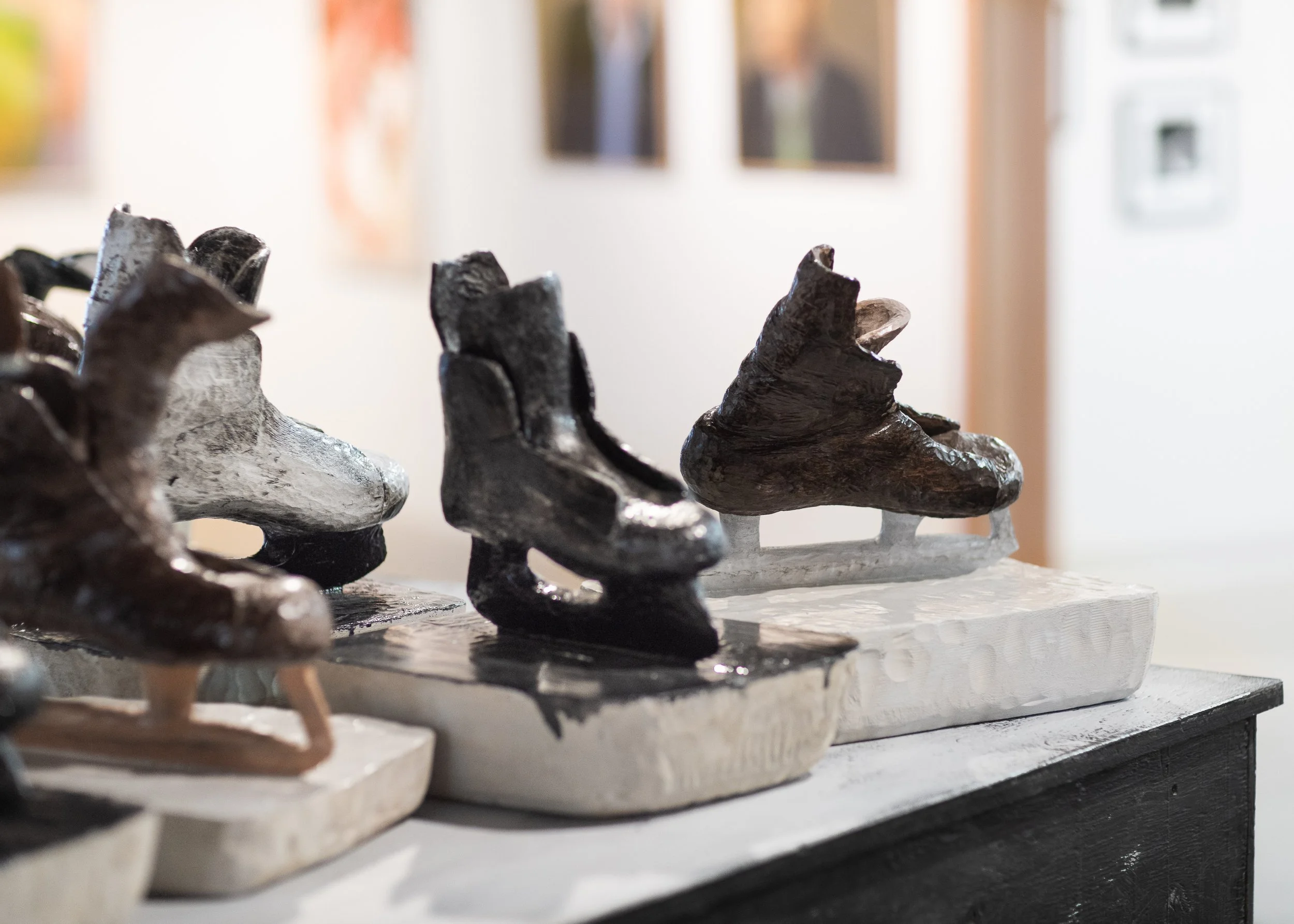 detail Skates, carved and painted wood on constructed push cart, 48 x 60 x 48 in, 2024 iteration