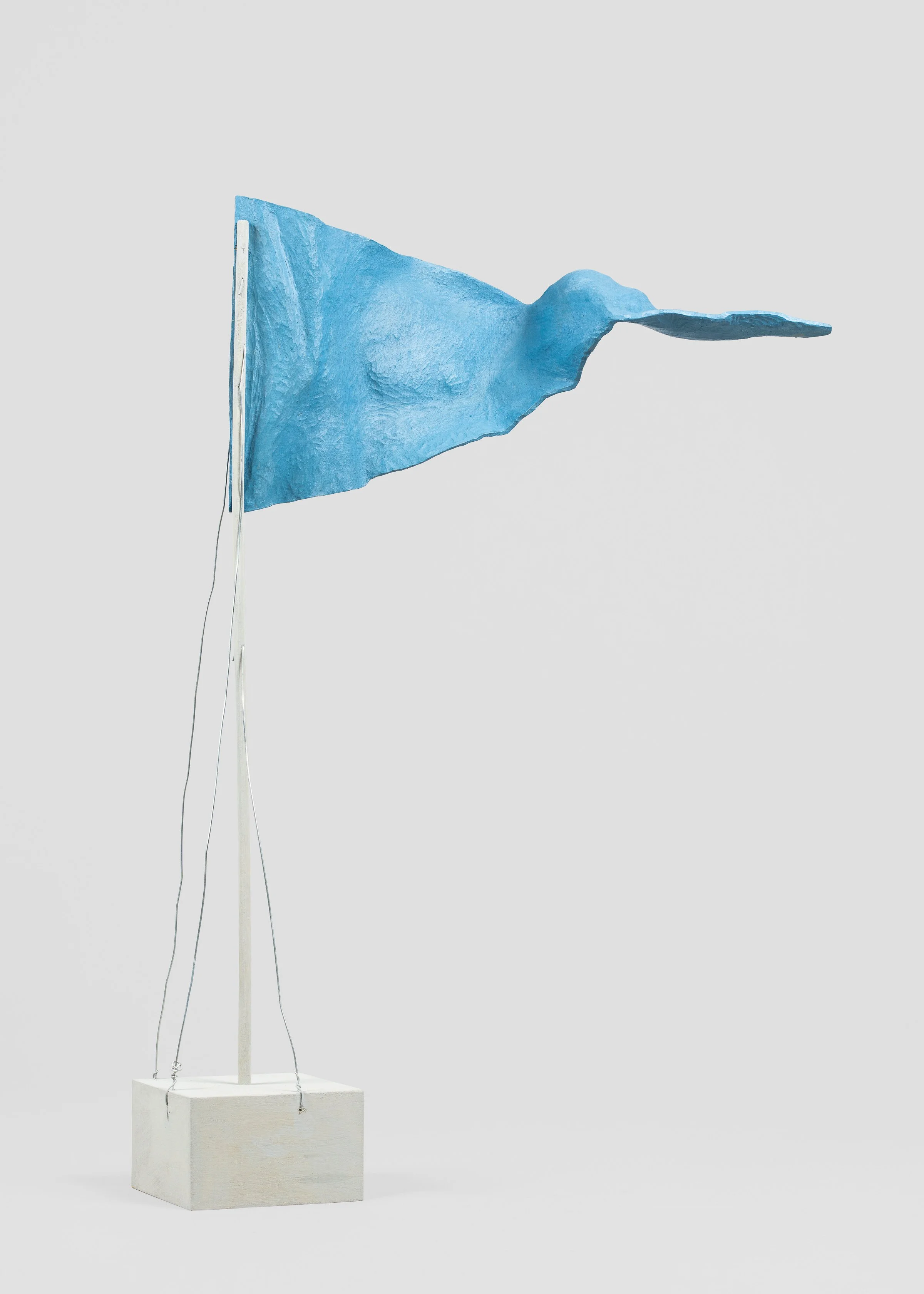 detail: First (paper flag), carved and painted wood on steel, variable 7' - 16' x 32 x 5 in, 2025