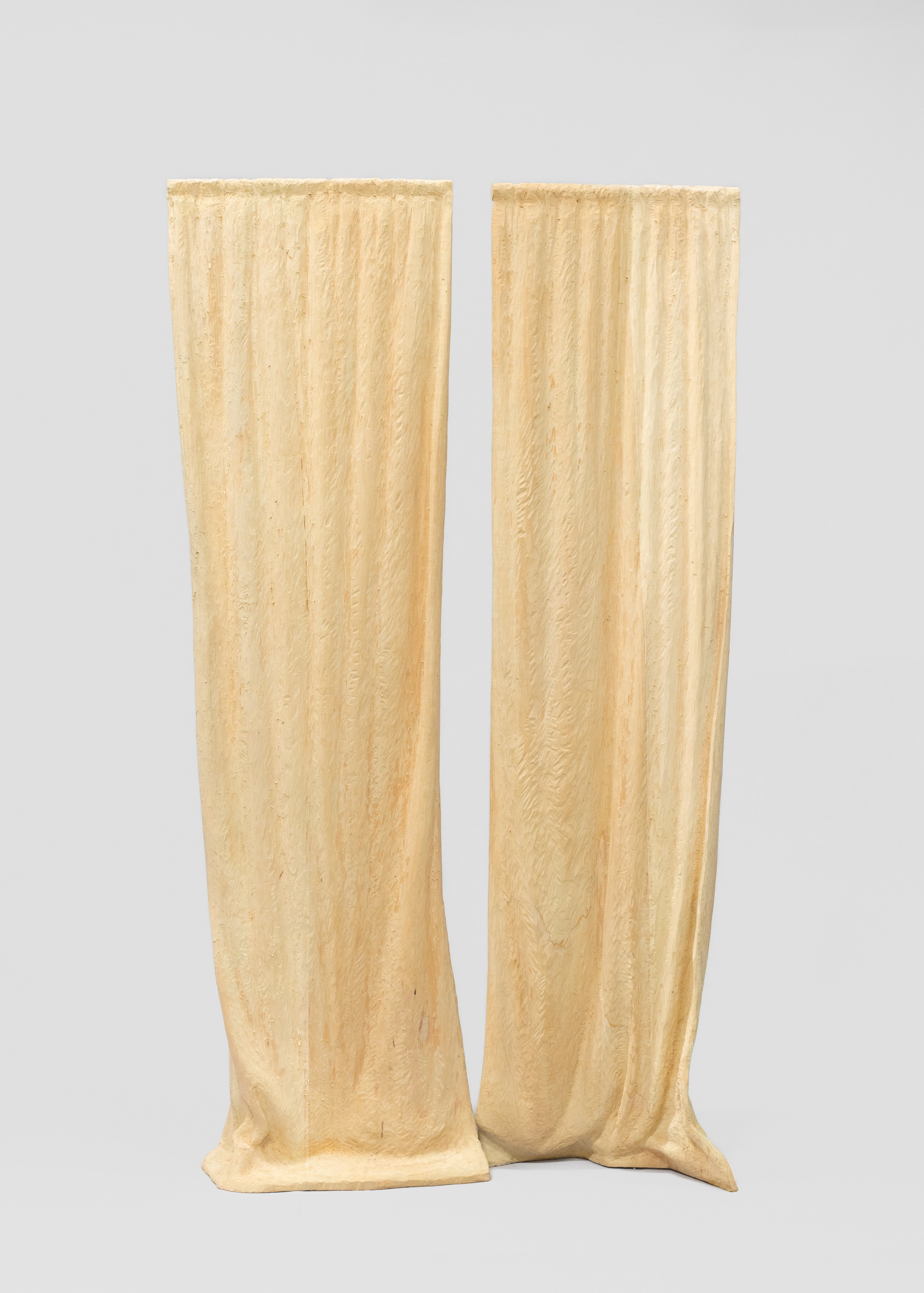Two Standing Curtains, carved and painted wood, 60 x 38 x 8 in, 2 parts, 2024