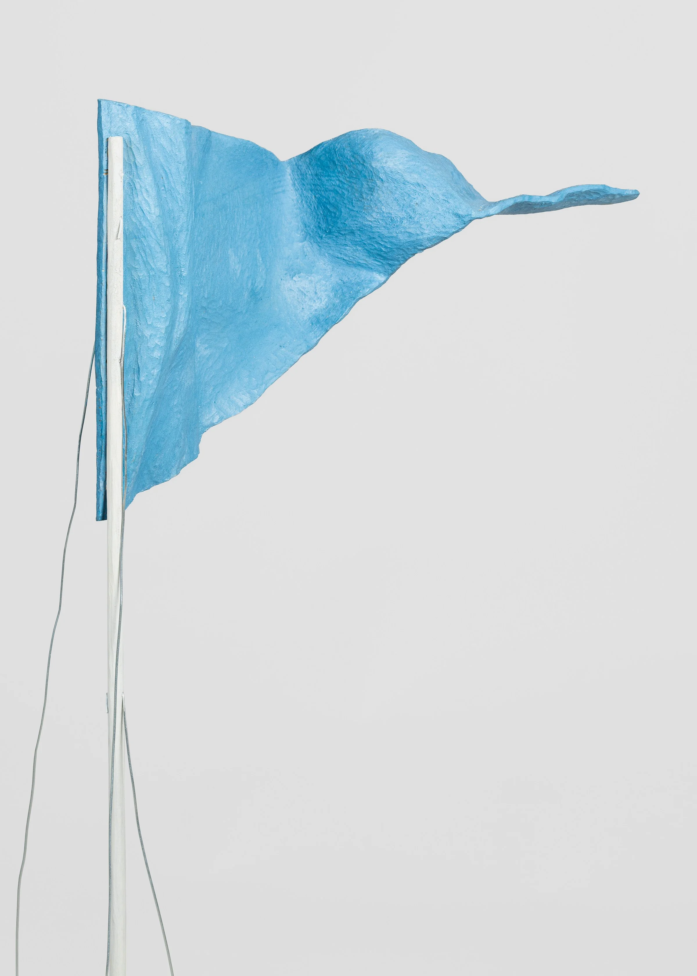detail: First (paper flag), carved and painted wood on steel, variable 7' - 16' x 32 x 5 in, 2025