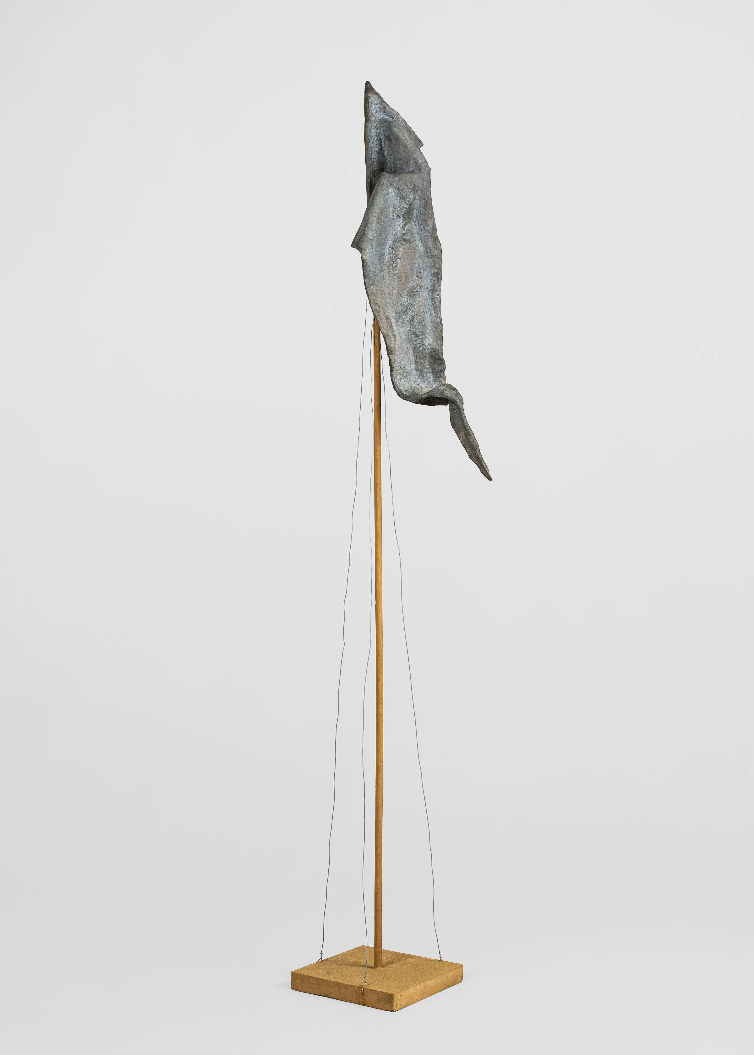 Fourth (paper flag), carved and painted wood with wire 66 x 12 x 10 in, 2025