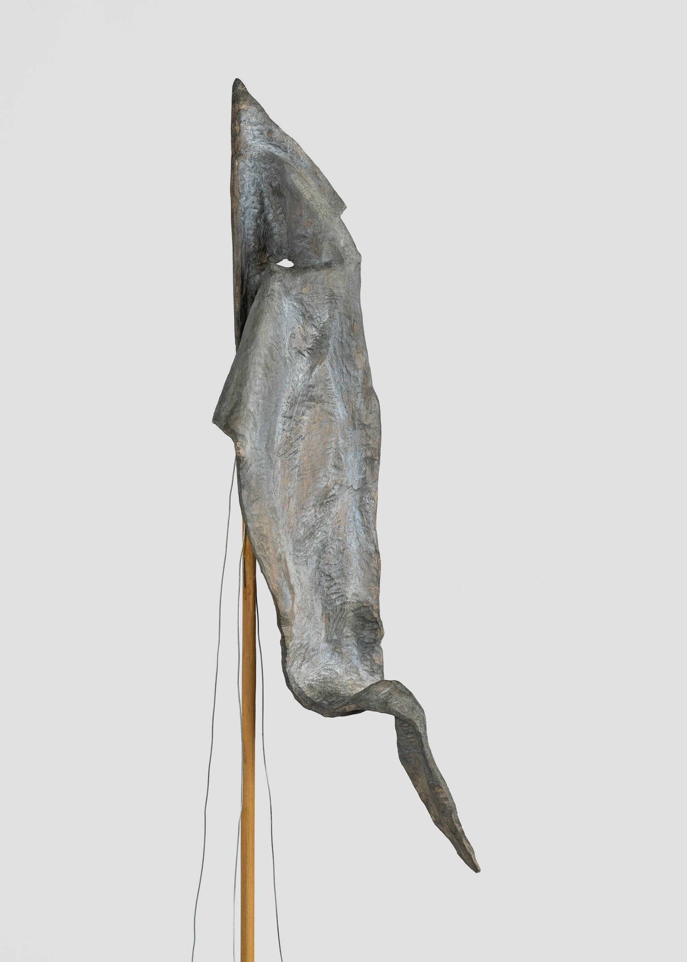 Fourth (paper flag), carved and painted wood with wire 66 x 12 x 10 in, 2025