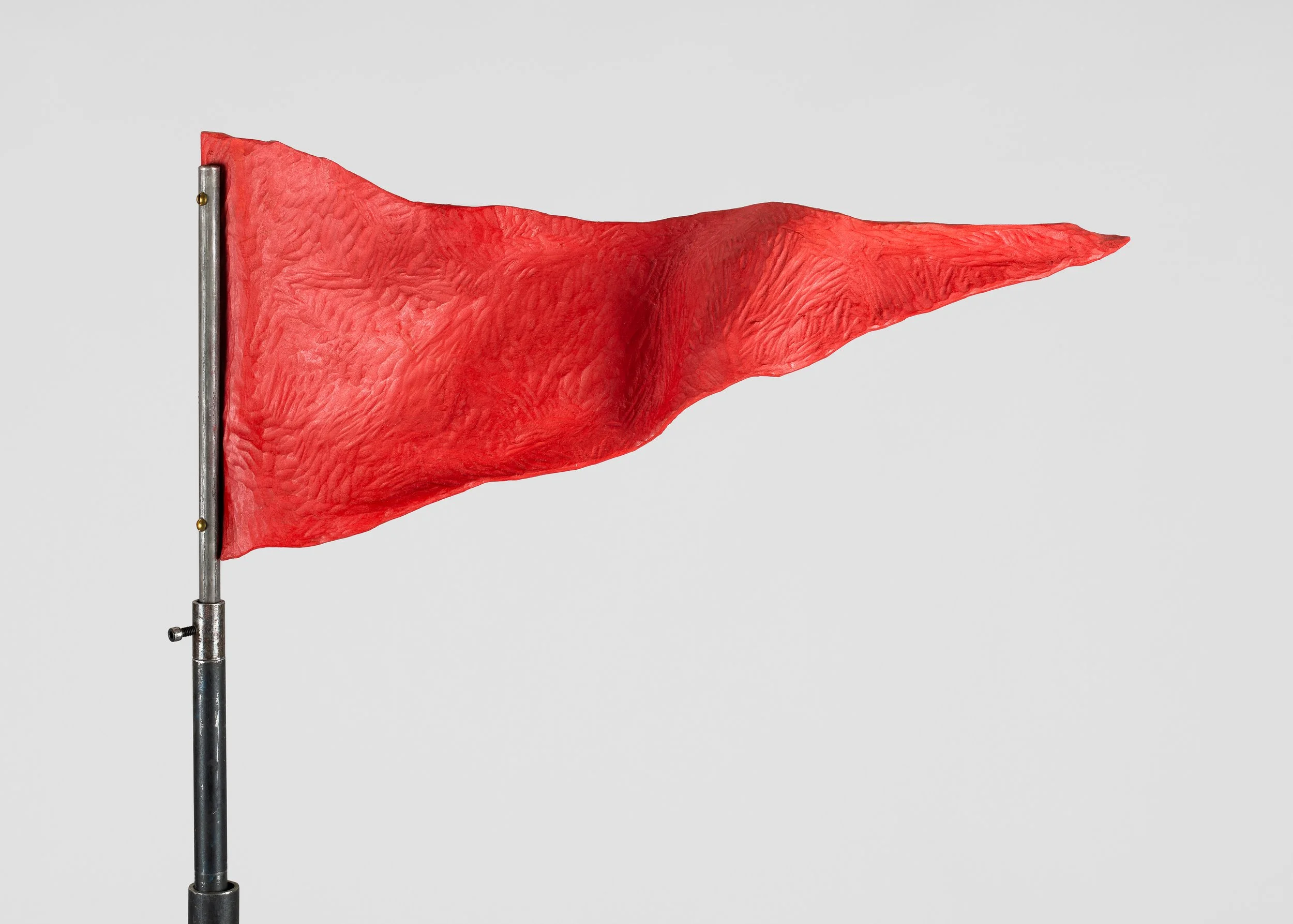 detail: Second (paper flag), carved and painted wood on steel, 66 x 28 x 6 in, 2025