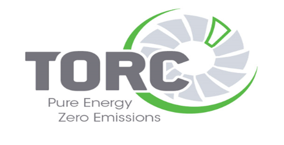 Logo for TORC with the slogan 'Pure Energy Zero Emissions' featuring a circular green and gray graphic element.