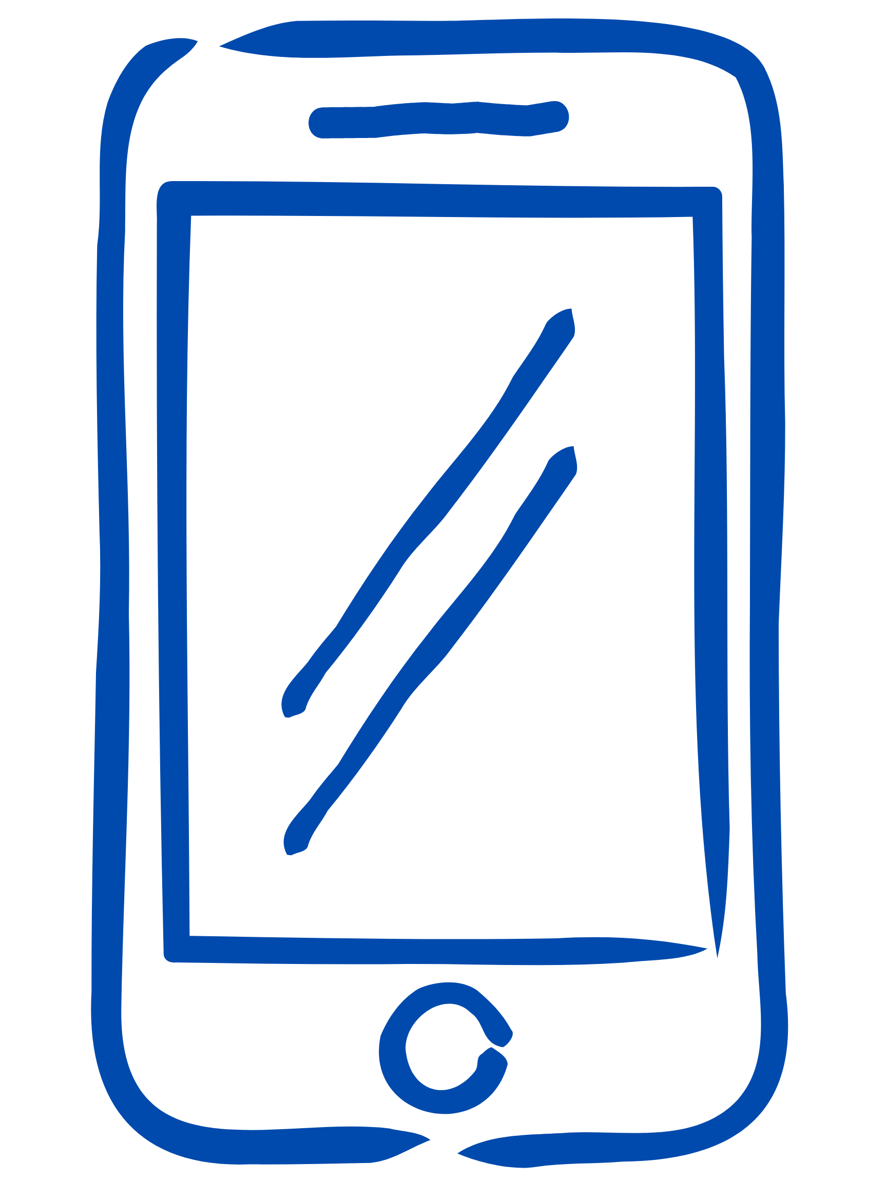 Line drawing of a smartphone with a large screen and a circular home button at the bottom.