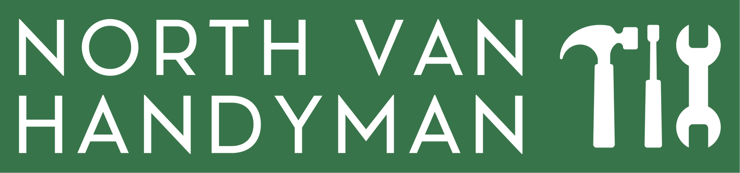 Logo for North Van Handyman featuring white hand tools on a green background