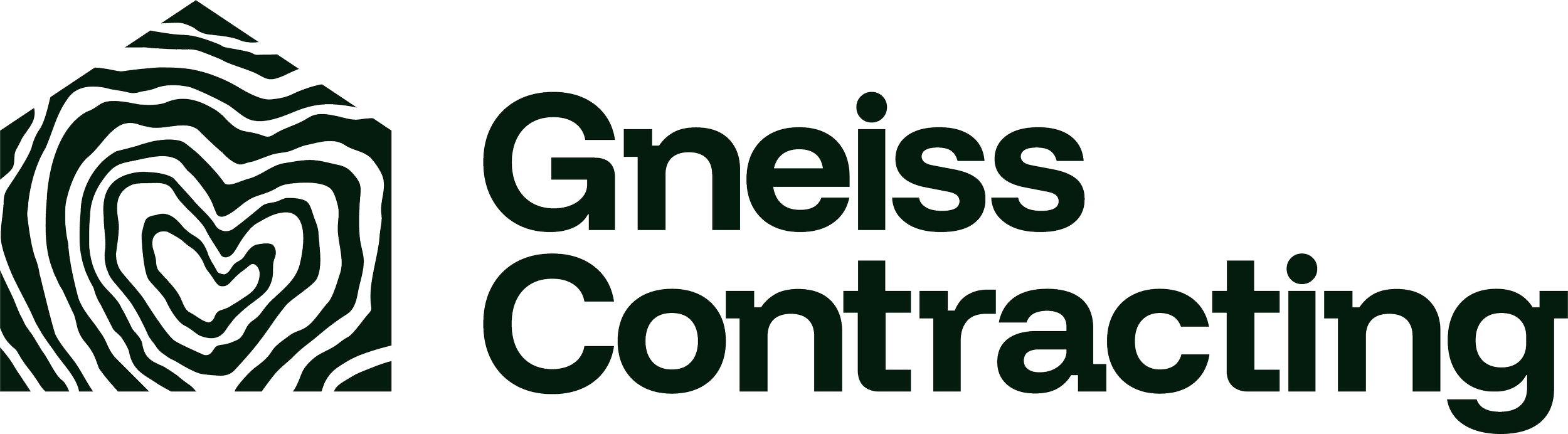 Gneiss Contracting logo featuring a stylized rock formation and the company name.