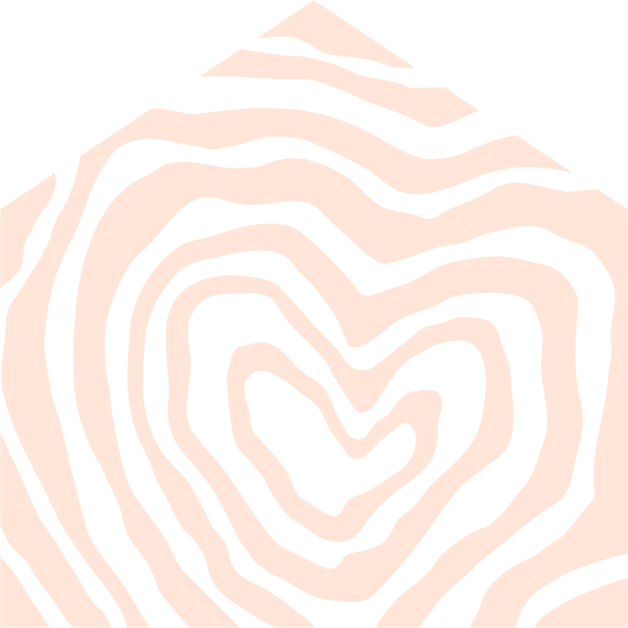The Gneiss Contracting logo emblem in light pink. Within the house shaped logo mark, are the characteristic striation's found in gneissic rocks, crafted into a subtle heart shape