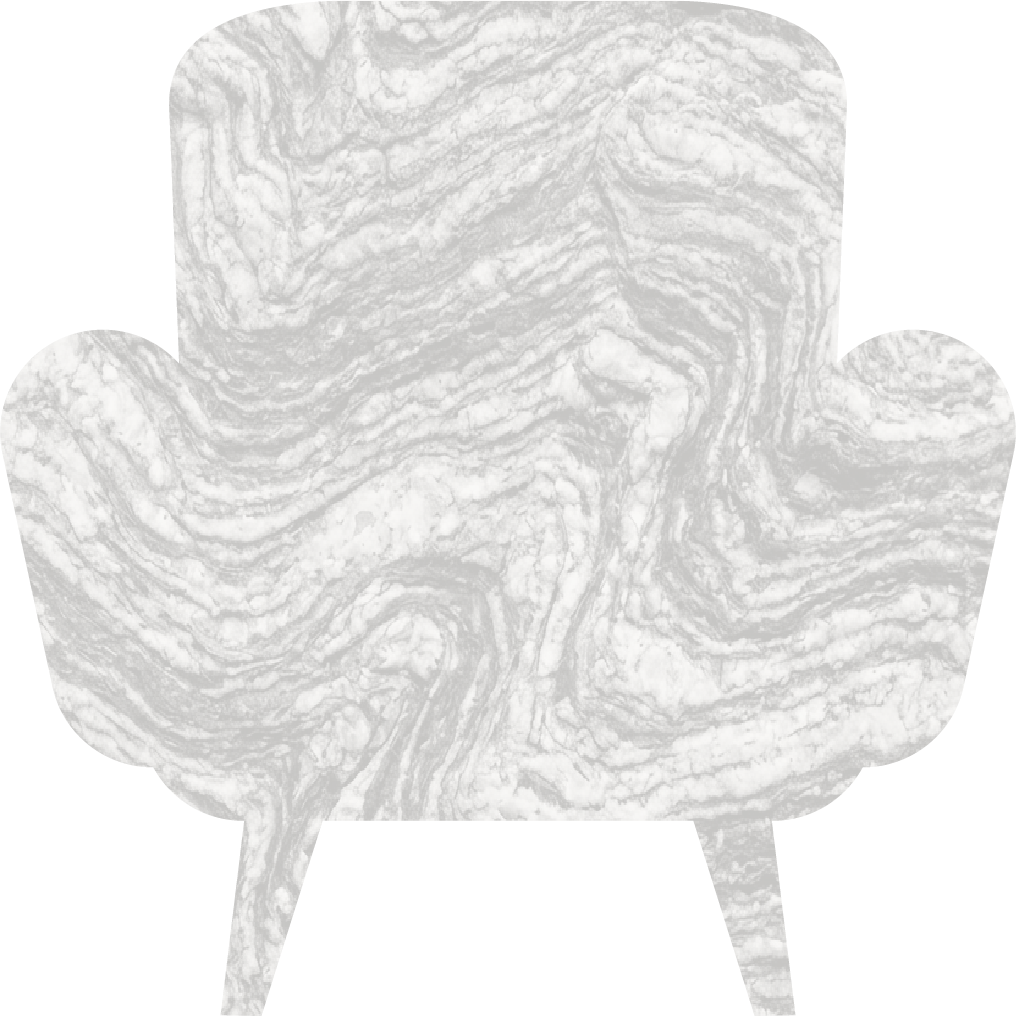 Brand asset: a solid armchair-shaped vector icon, with a white tinted, reduced opacity, gneiss rock pattern within the shape