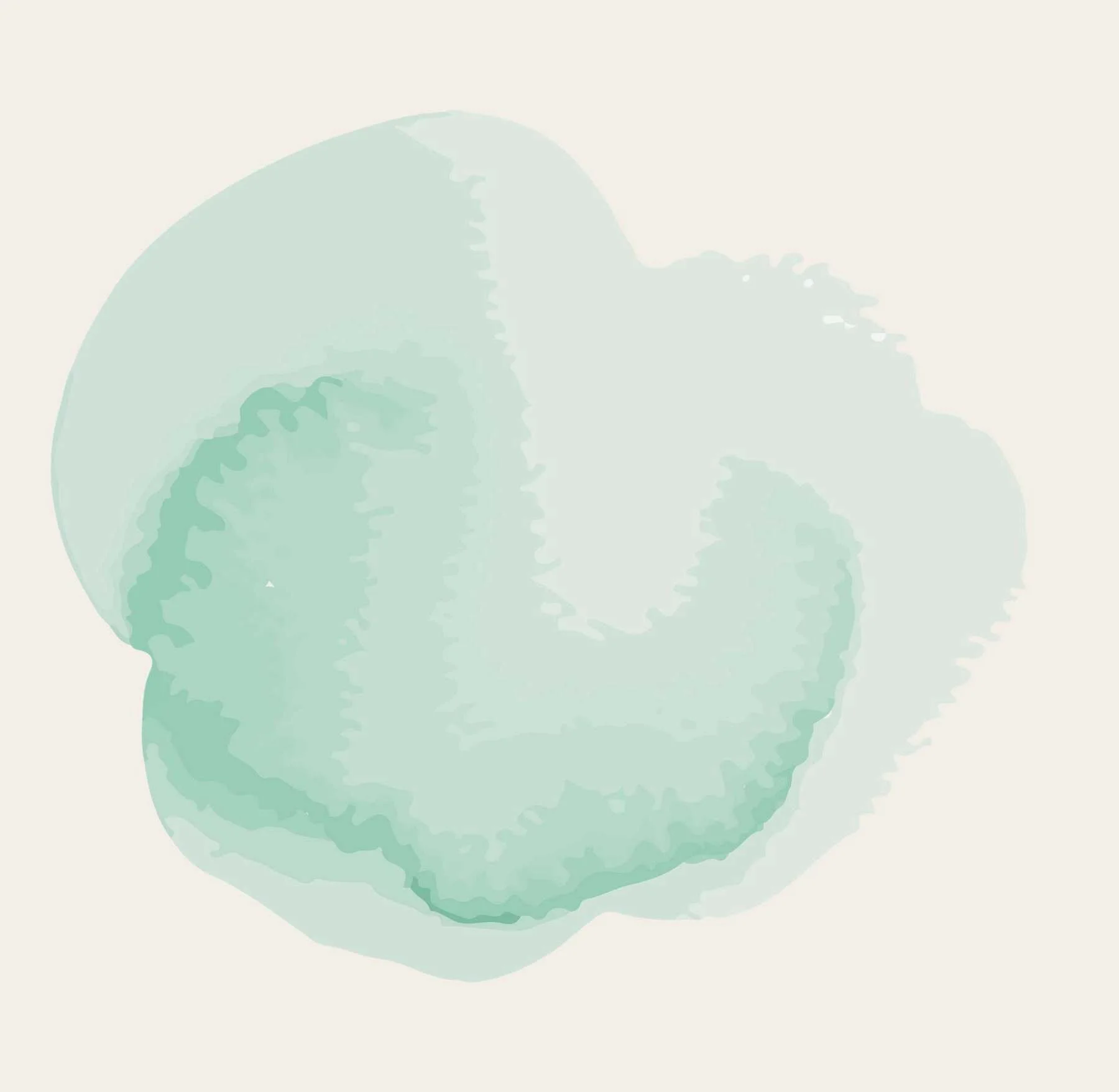 Illustration abstraite de forme arrondie avec dégradés de vert pâle et turquoise sur un fond beige clair.