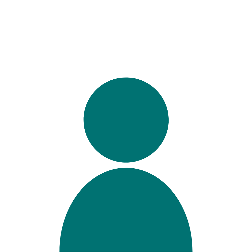 Silhouette of a person with a circular head and a rounded rectangular body, in teal, on a black background.
