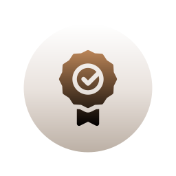A badge with a checkmark in the center, symbolizing certification or approval.