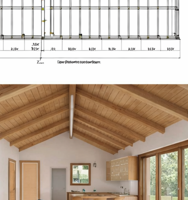 Interior of a room with a wooden vaulted ceiling, a window, and a door.