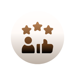 Smiley face emoji with stars above a person icon and a thumbs-up icon