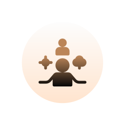 Icon of a person meditating with 3 floating symbols around them