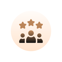 Icon of three people with three stars above their heads, representing teamwork or recognition