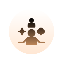 An icon of a person with a plus sign, a speech bubble, and a thought bubble above their head.