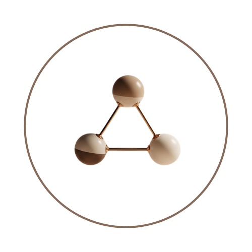 Molecular model of a triangle with three beige spheres connected by rods.