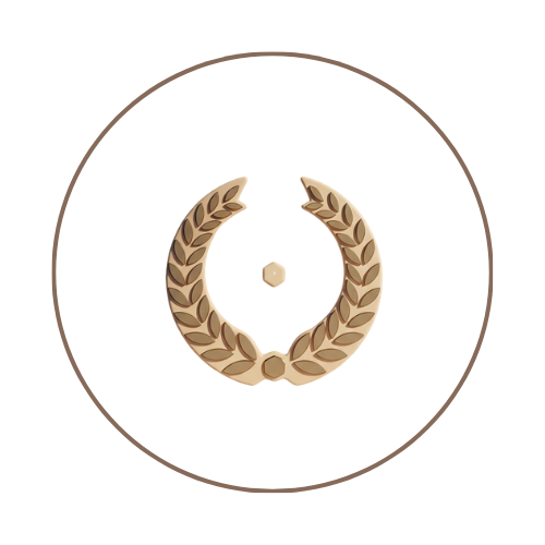 A medal featuring a gold laurel wreath and a star in the center.