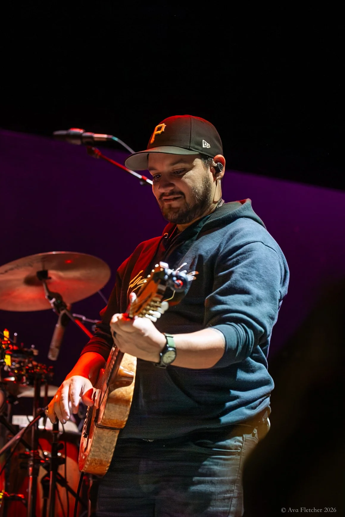 Piero Giunti who produced the movie "Los Lobos and Native Sons," performs with the band "Los Lobos" performs and plays the ukulele on stage in Port Townsend, WA, on September 28th. Port Townsend Film Festival