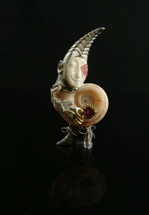 Anansi 2008 ,silver, 18kt,garnet, shell , tourmaline.jpg