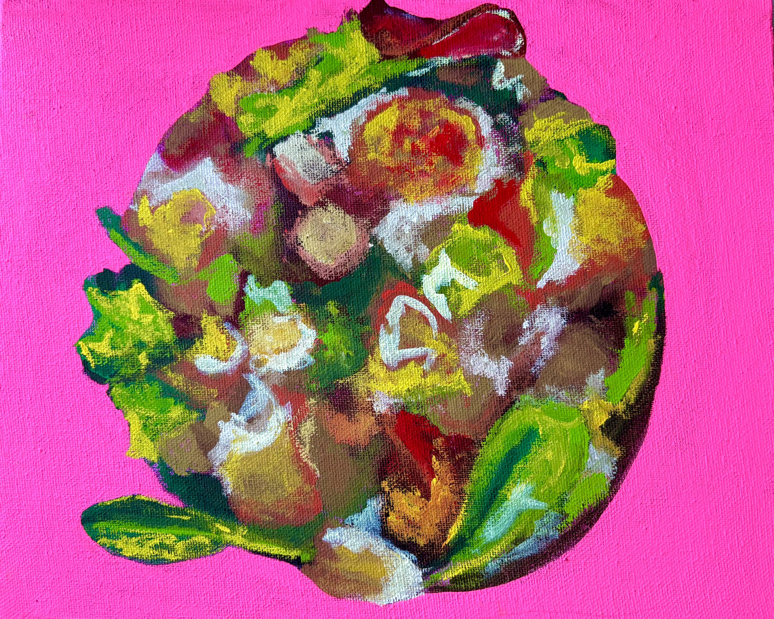 Salad I, 2025. Gouache on stretched canvas, (8in x 10in)