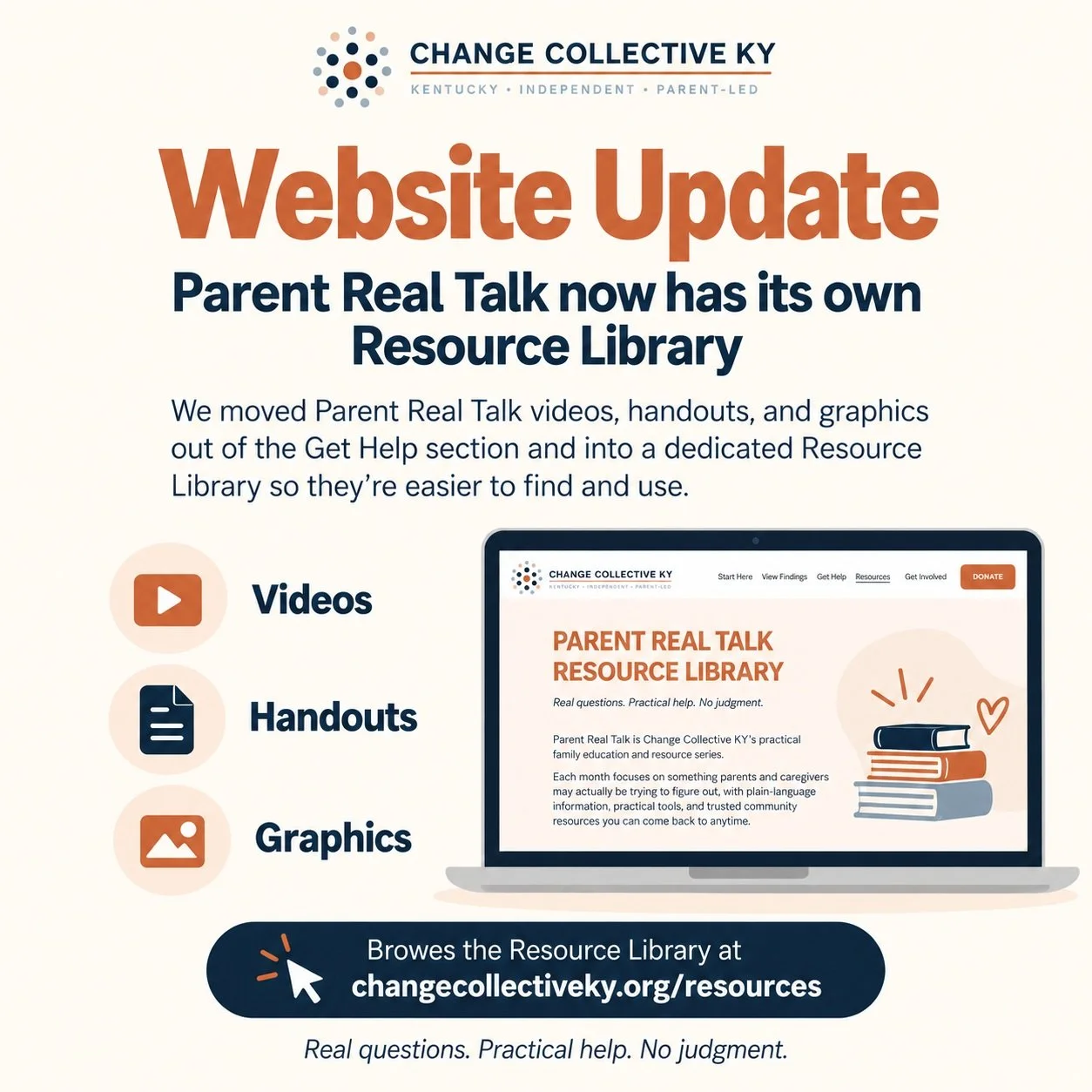 Parent Real Talk now has its own Resource Library. 🎉

Videos, handouts, and graphics are now easier to find in one place.

Browse resources on school advocacy, CPS/DCBS navigation, disability supports, family safety, car seat safety, and more.

chan