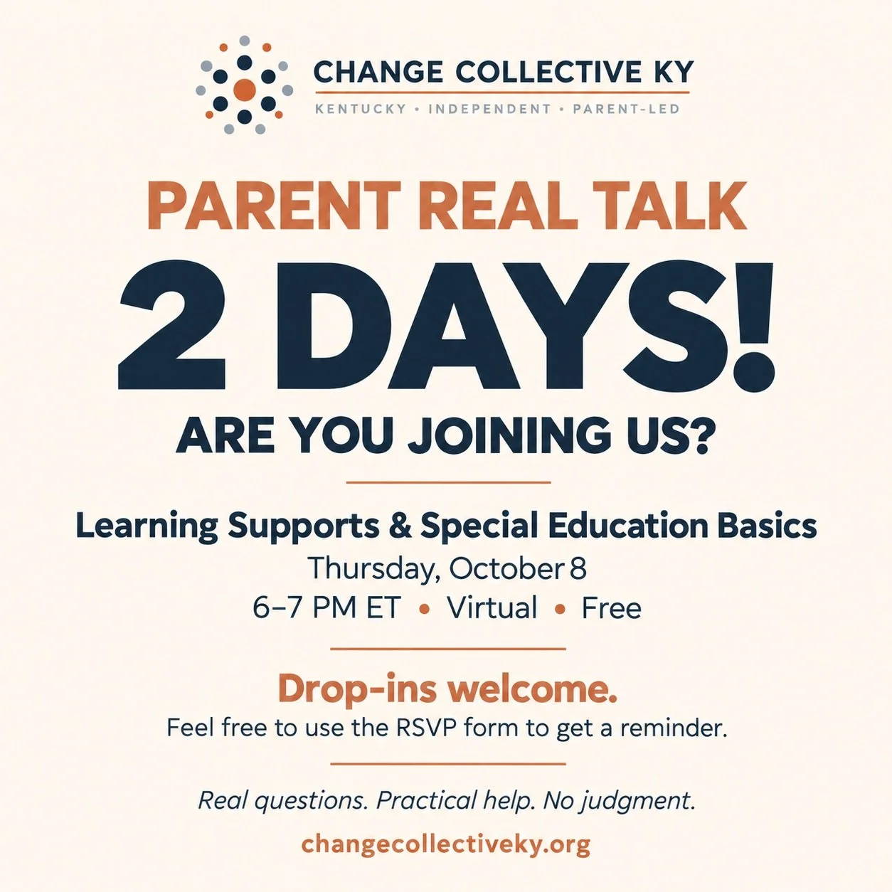 2 DAYS! 📚🧡

IEP? 504? Evaluations? Accommodations? 😵&zwj;💫

You are not supposed to already know all of this.

Join us for Parent Real Talk: Learning Supports &amp; Special Education Basics with Children&rsquo;s Law Center.

📅 Thurs. Oct. 8
⏰ 6&
