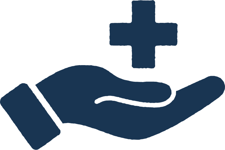 A hand holding a medical cross symbol.