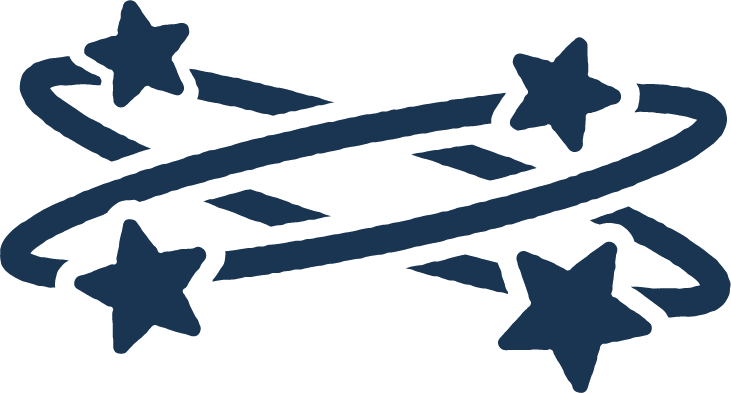 Illustration of five stars connected by curved lines, resembling a celestial or space-themed design.