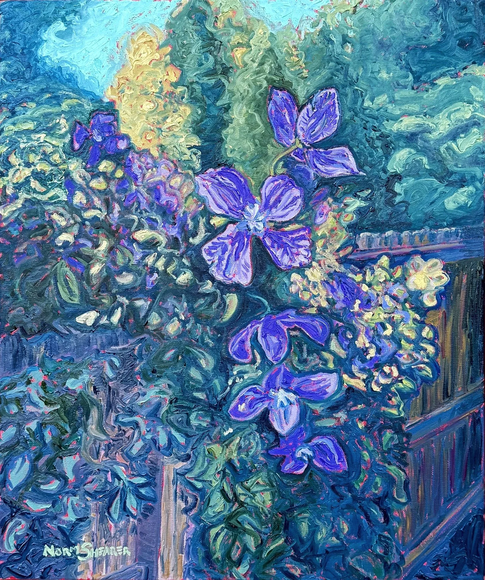 "Clematis Sunrise" 20 x 24, Oil on Canvas, $1,900 framed, $1,750 unframed
