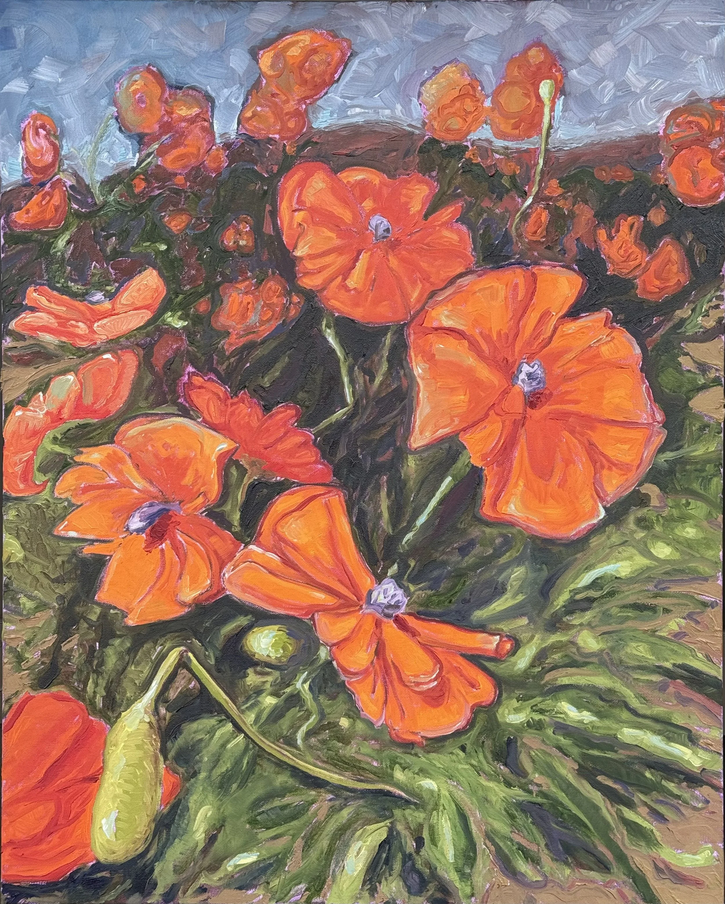 Fly Shop Poppies, Oil on Canvas, 24 x 30, handmade wood frame, $2,900 