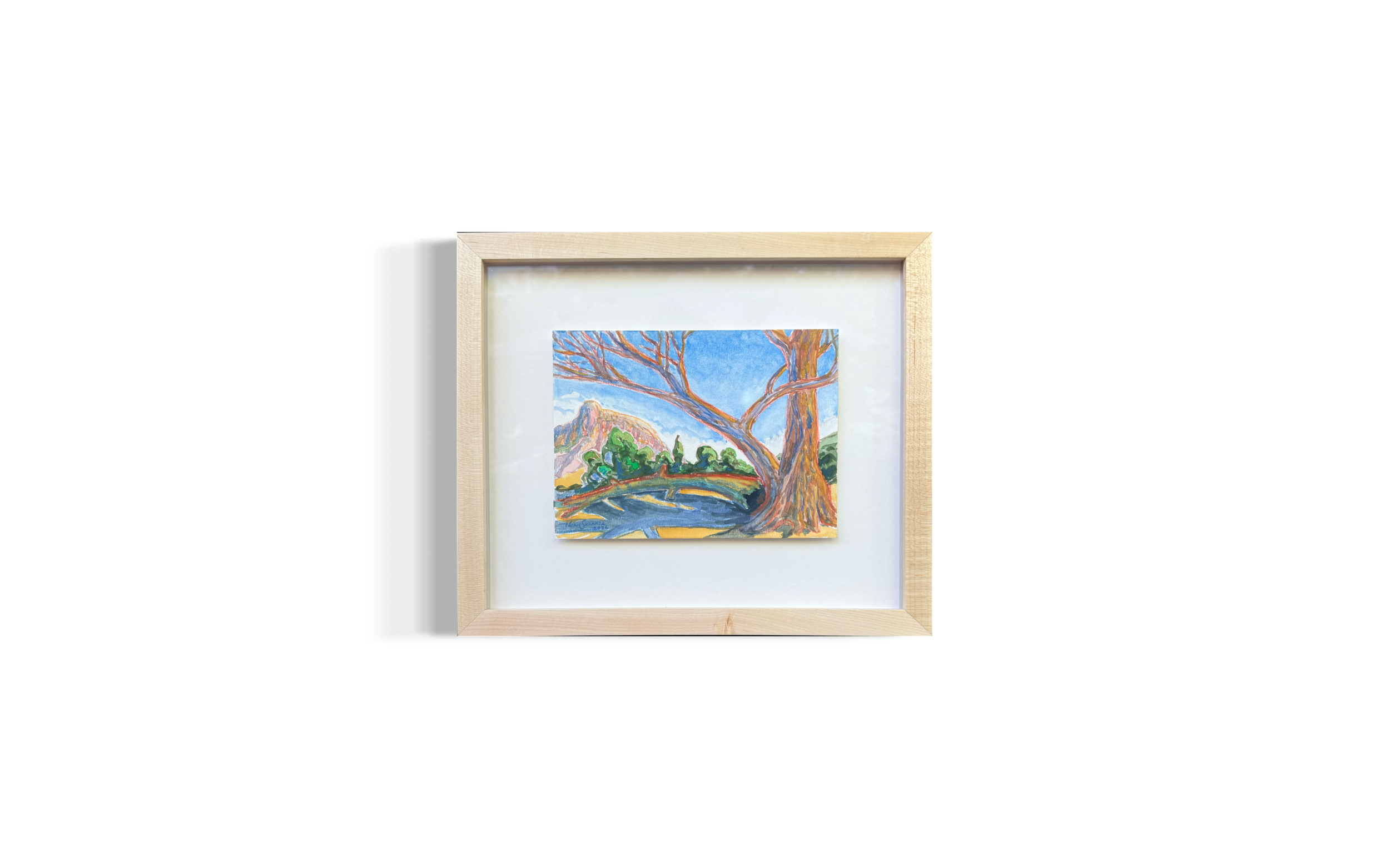 Fallen Tree, Study 1, Winter, 8 x 6, 13. 25 x 11.5 framed, museum glass, Watercolor and color pencil on 140 lb. Arches, $600
