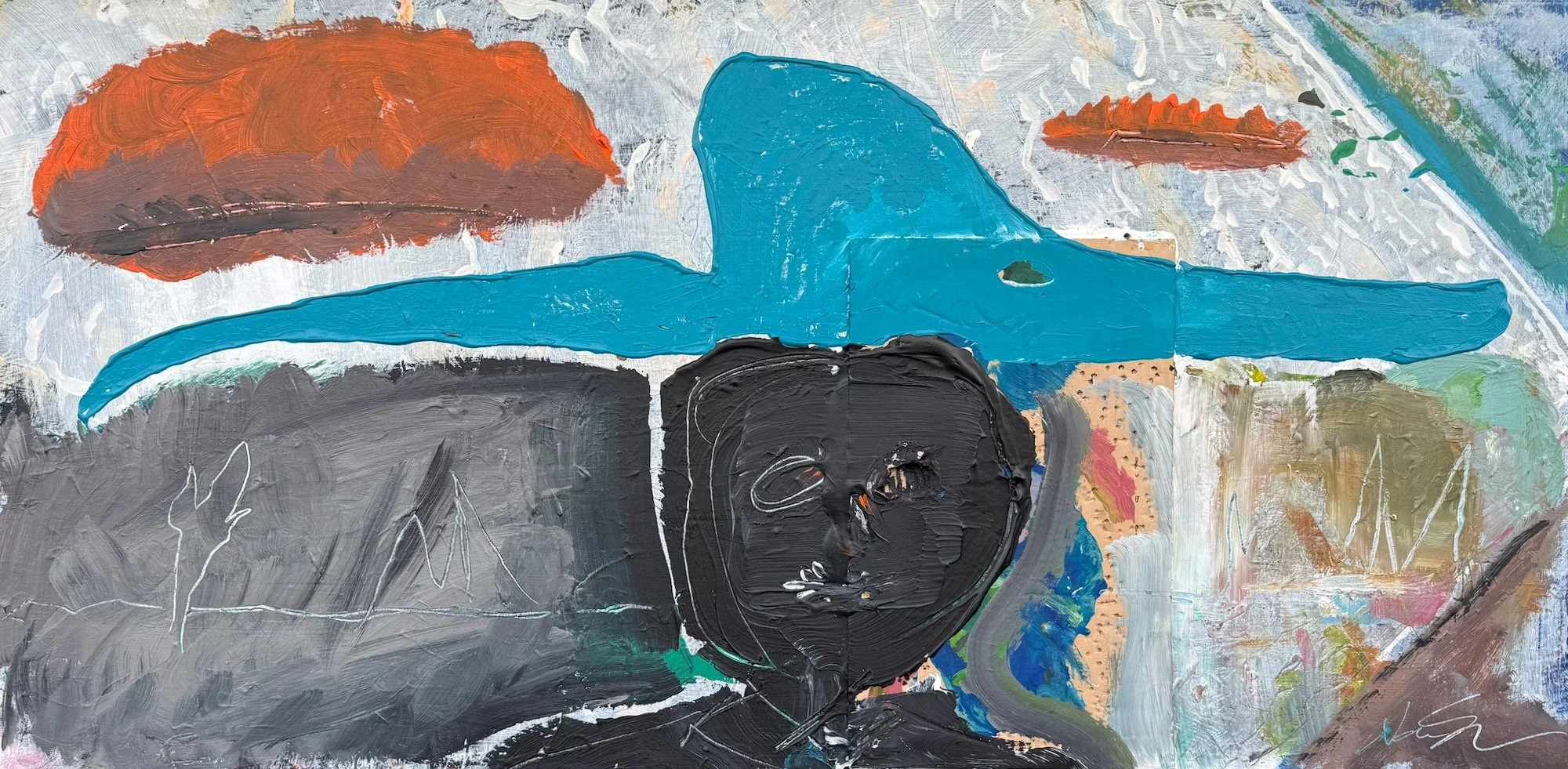 "Solito (The Fate of Don Raphael)" 48 x 23 3/4 Acrylic, Mixed Media, Cardboard on Canvas, Private Collection