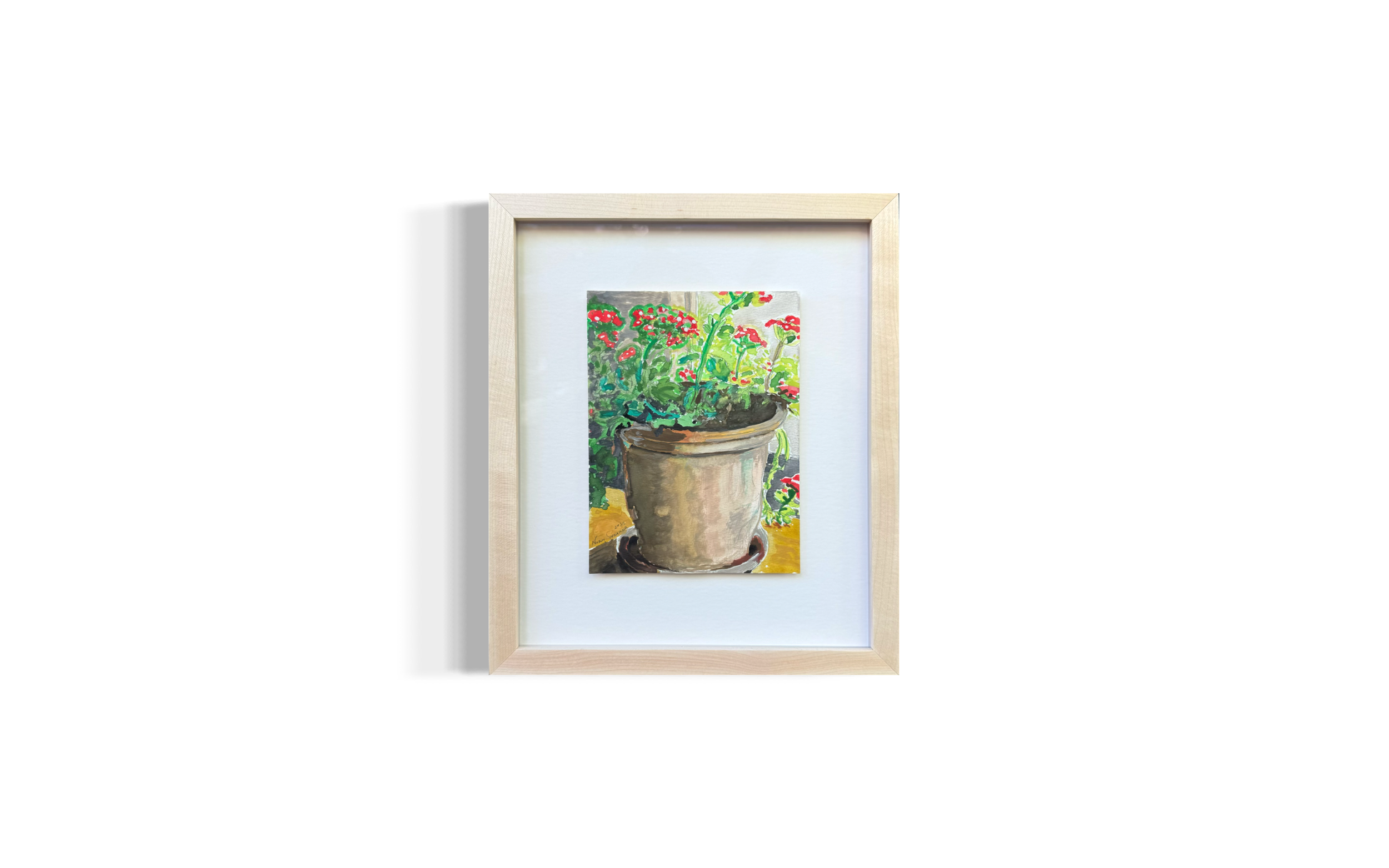 🔴 SOLD — Scarlet, Winter, 6 x 8, 11.5 x 13. 5 framed, museum glass, Watercolor on 140 lb. Arches, $600

