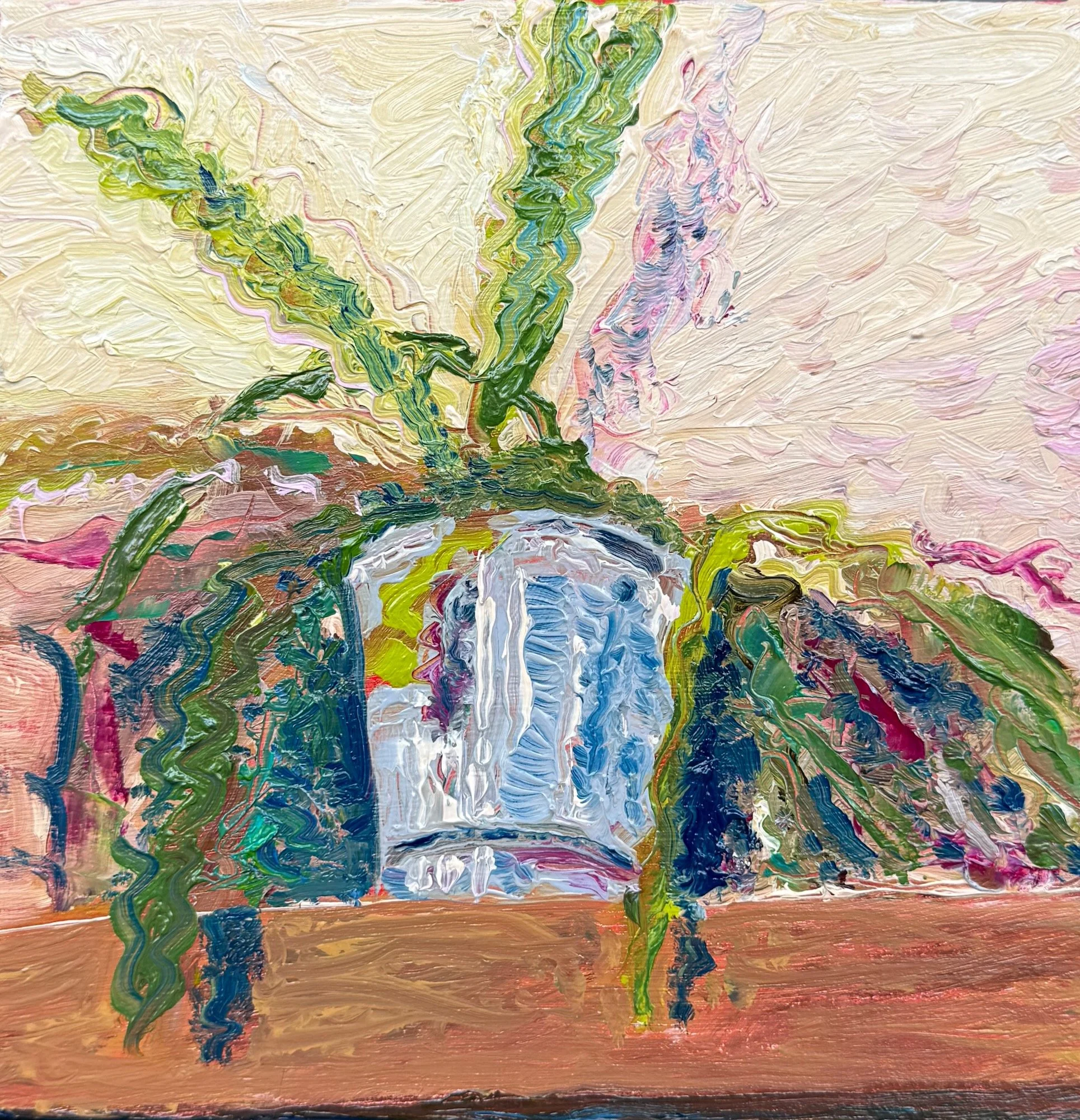 "Fish Bone Plant" 8 x 8 Oil on Canvas, $300 framed, $250 unframed
