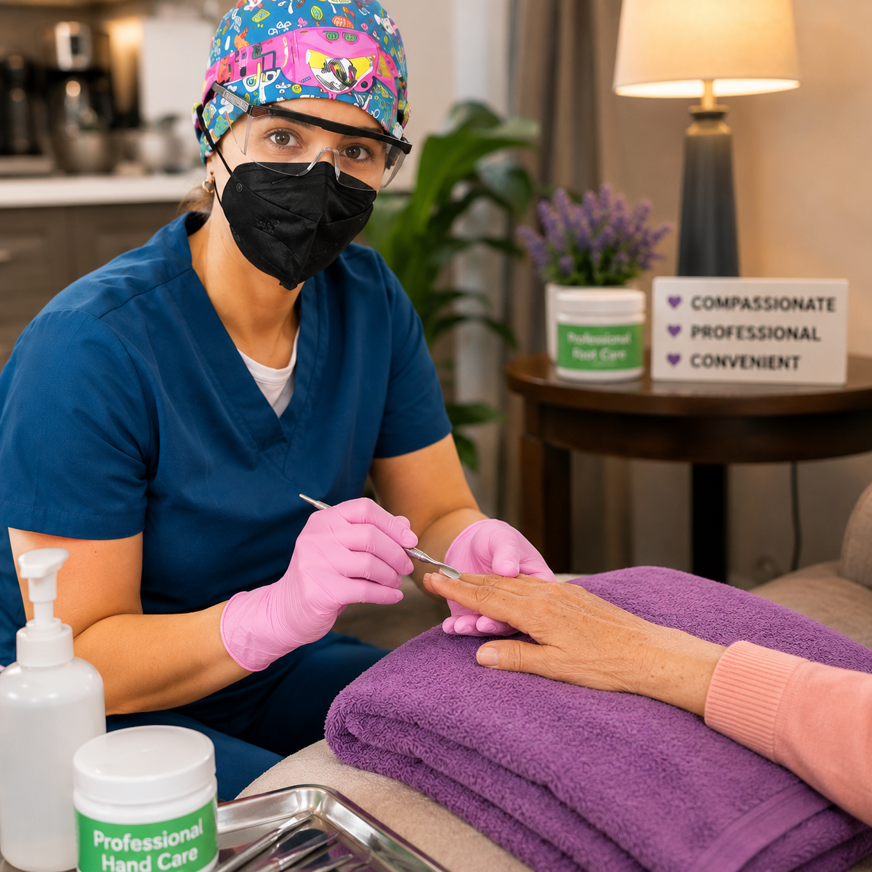 Registered Nurse providing hand and fingernail care
