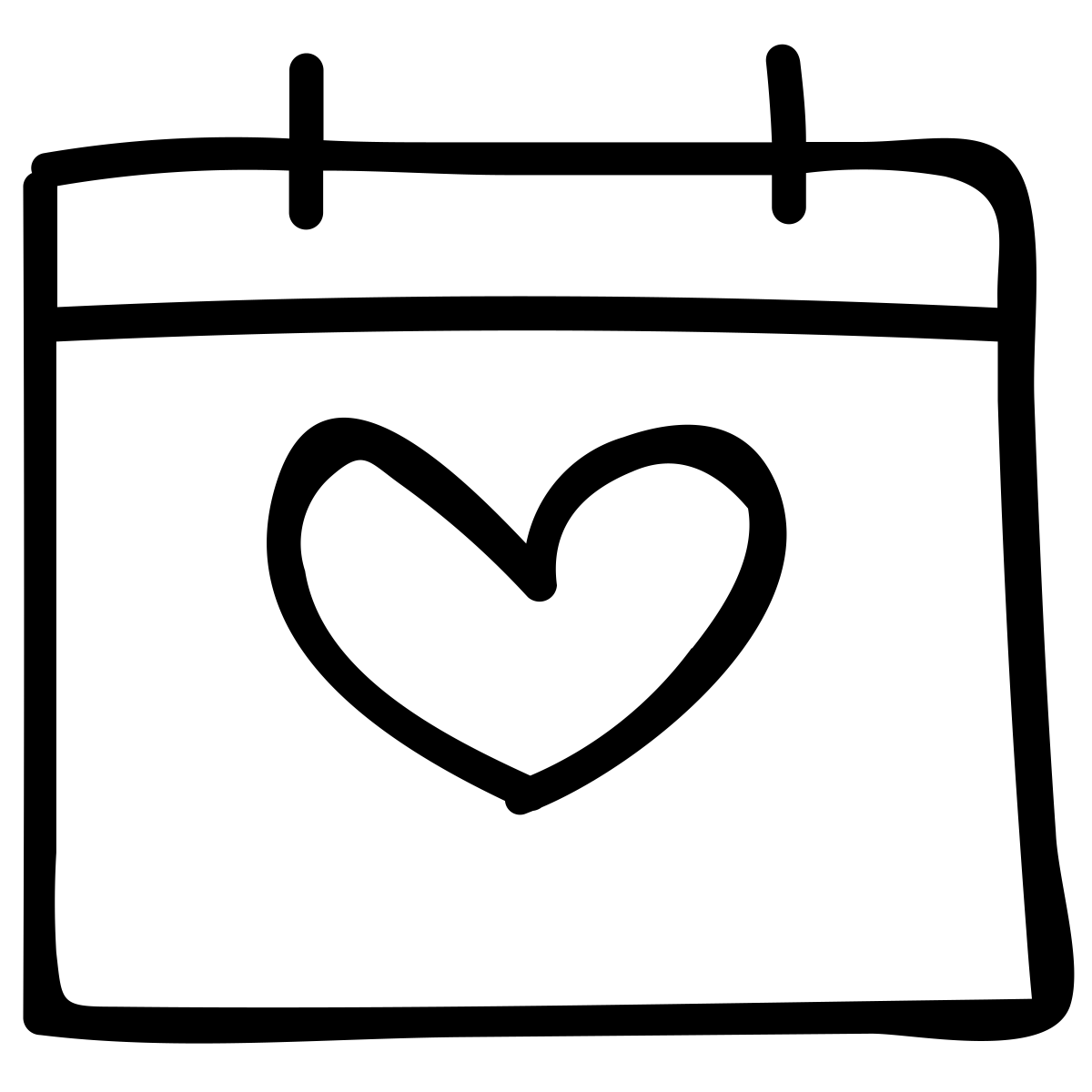 Line drawing of a day by day calendar page with a heart on it.