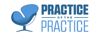 Logo with a blue chair and the text 'Practice of the Practice' in blue.