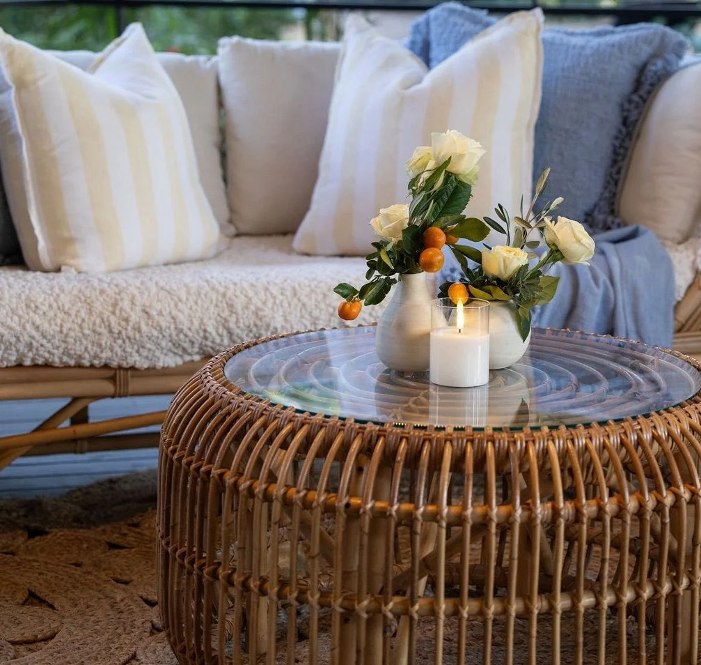 Glass Top Rattan Coffee Table