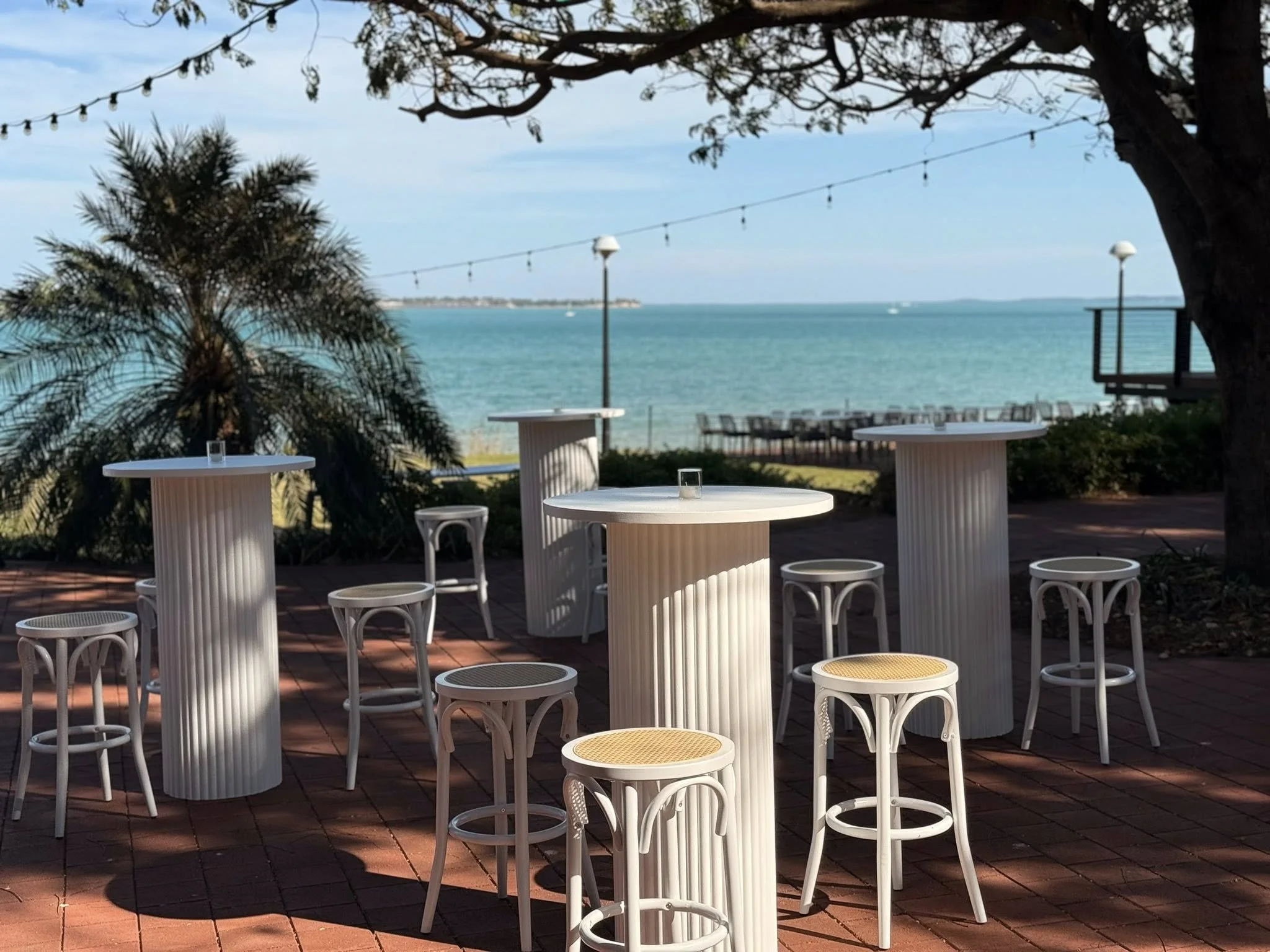 White Round Ribbed Bar Tables