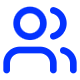 Blue smiley face icon with two people figures inside the face outline