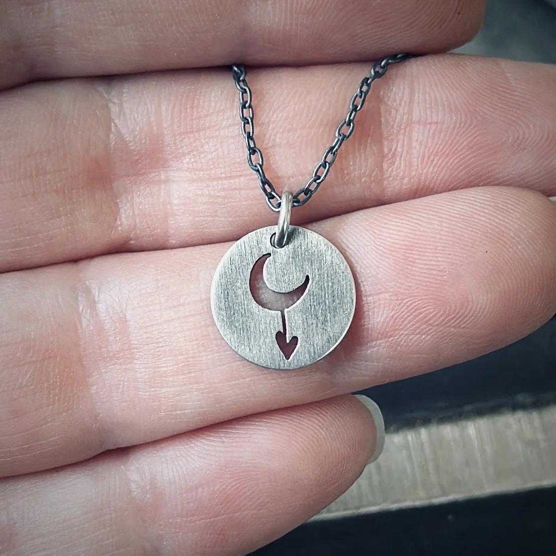 Tiny Moon + Heart Swing sterling silver pendant