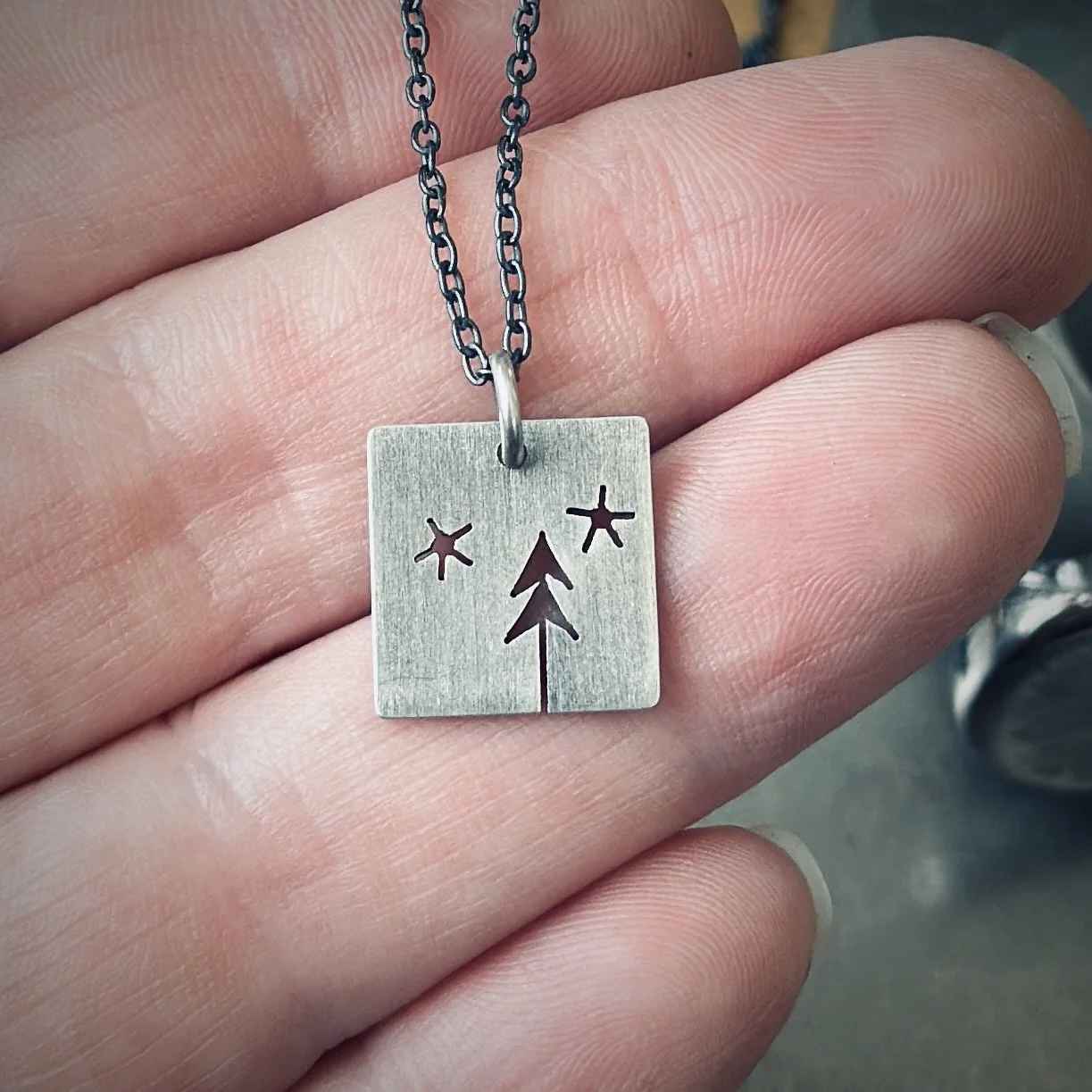 Small Starry Sky + Pine sterling silver pendant