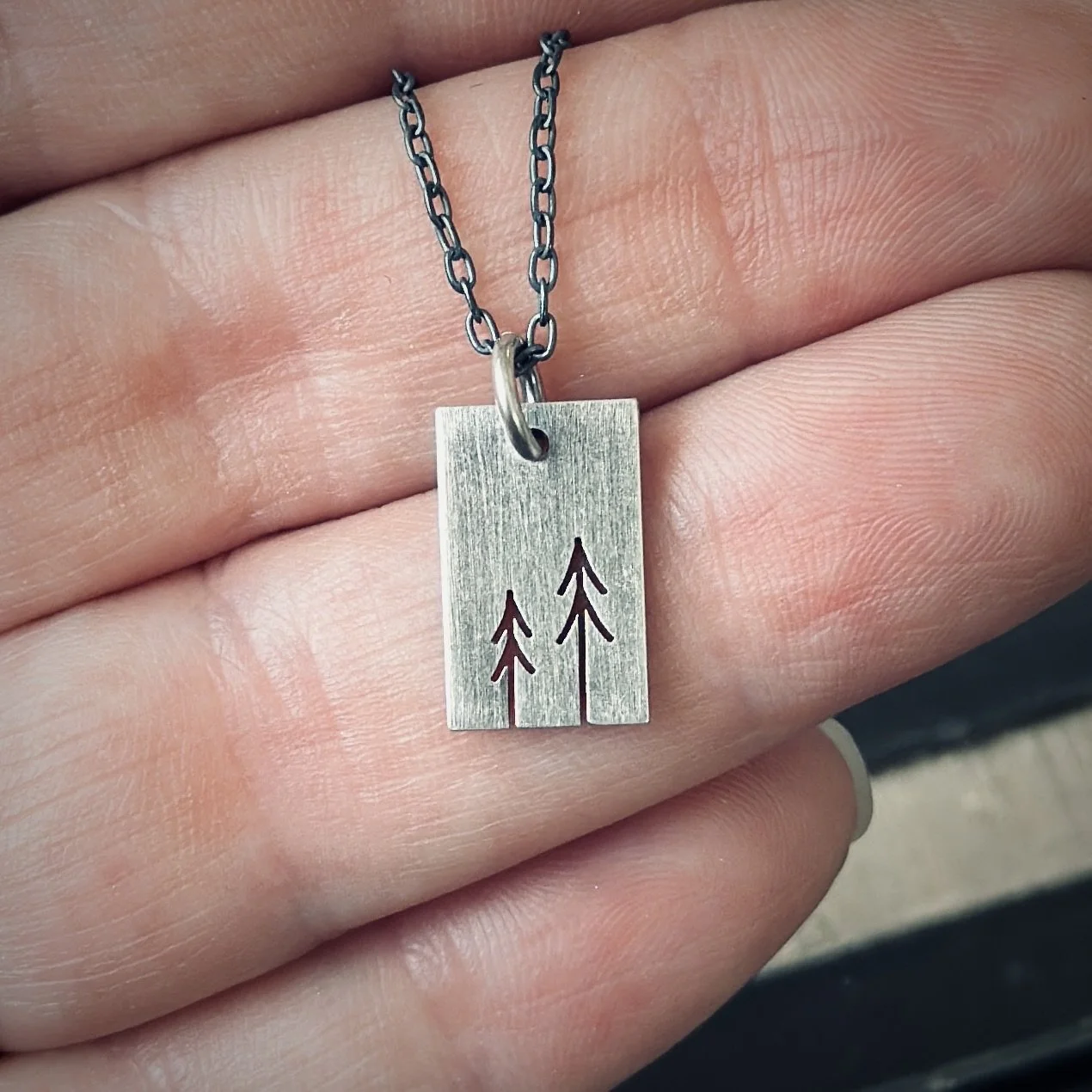 Tiny Two Pine sterling silver pendant